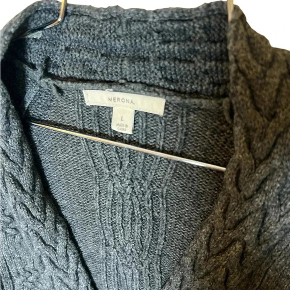 Wool Statement Charcoal Cable Cardigan, Sz L - Picture 5 of 6